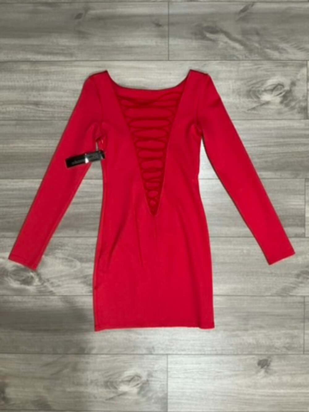 NWOT Red Long Sleeve Bodycon Mini Dress - Lace-Up Back Cutout